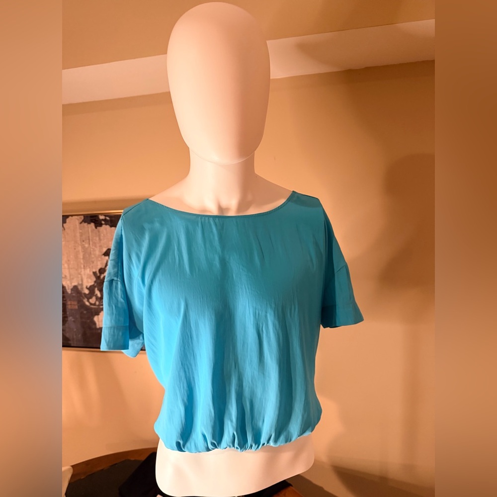 Ramy Brook Monroe Teal Blue Twist Back Blouse Size M Silk Top